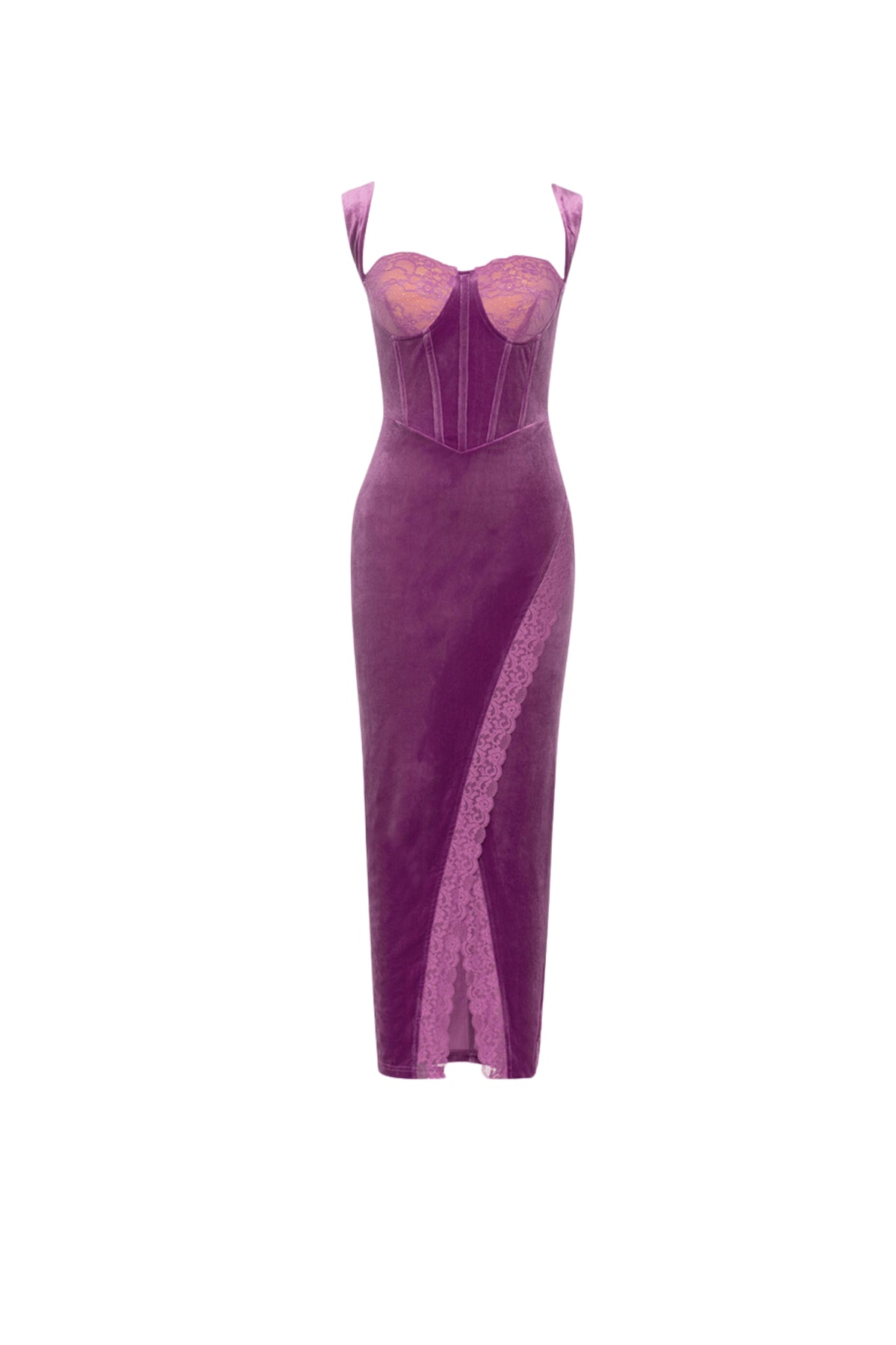 LACE CORSET MAXI VELVET DRESS PLUM