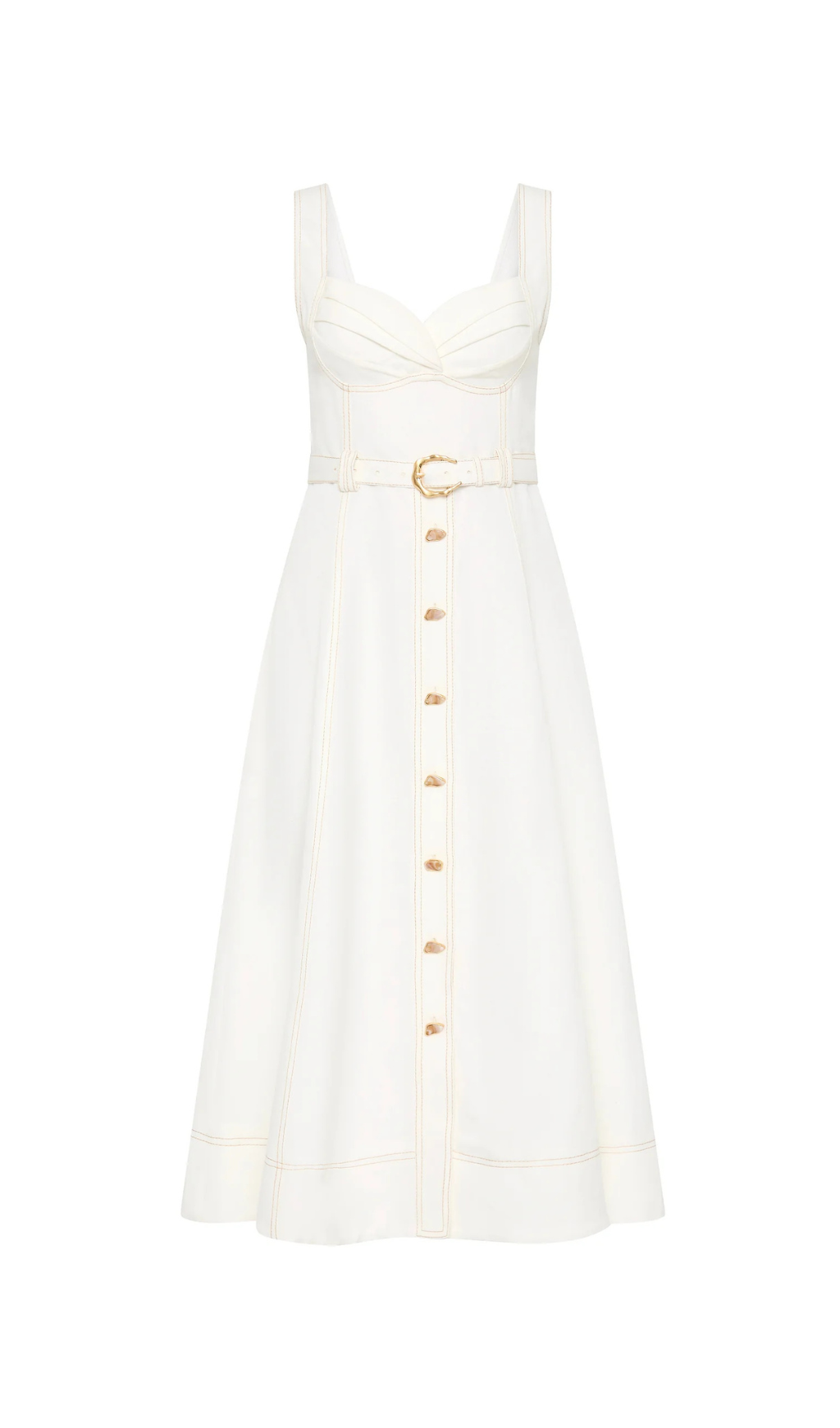 sweetheart neckline belted midi dress in ivory
