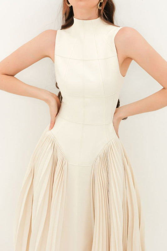 Nude Ruched Midi Dress