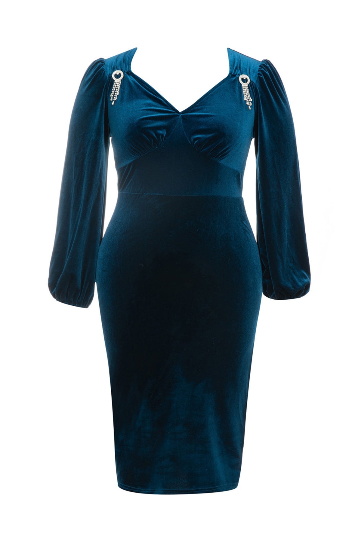 Puff sleeve high split velvet midi dresses