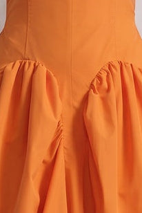 Bright Orange Fit-and-Flare Balloon Skirt Midi Dress