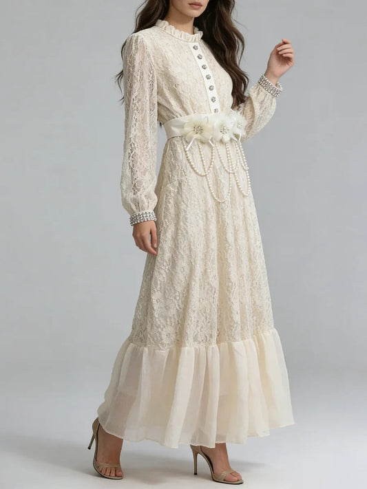 deborah 3D floral tulle lace maxi dress in white
