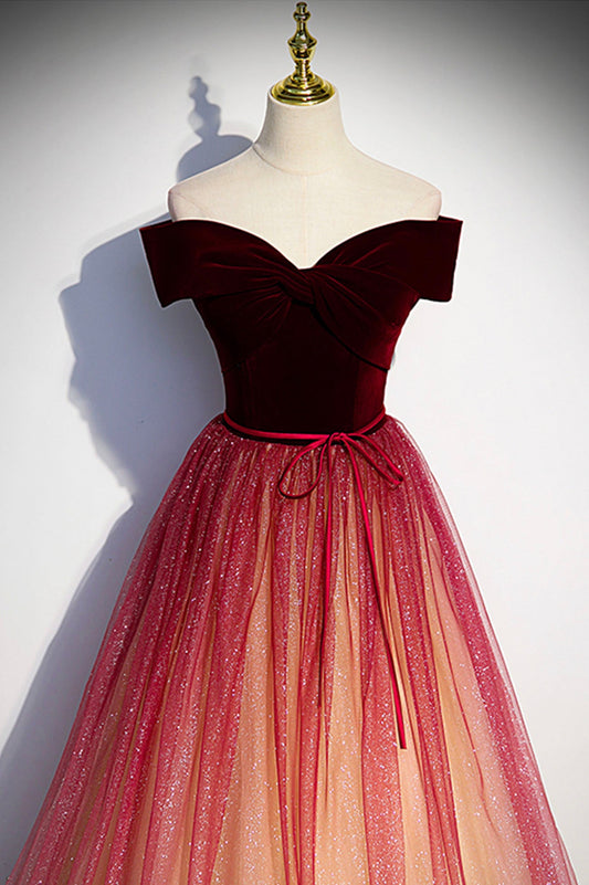 Burgundy Velvet Long A-Line Formal Dress