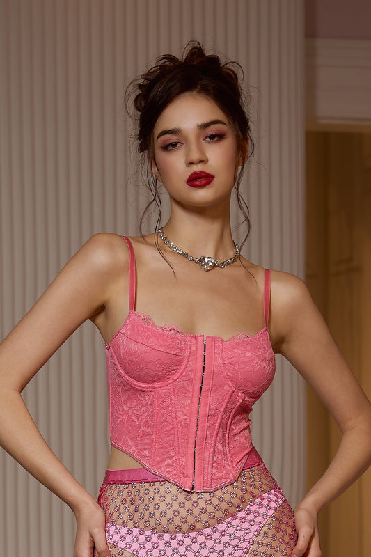 Redley Pink Lace Holiday Crop Top