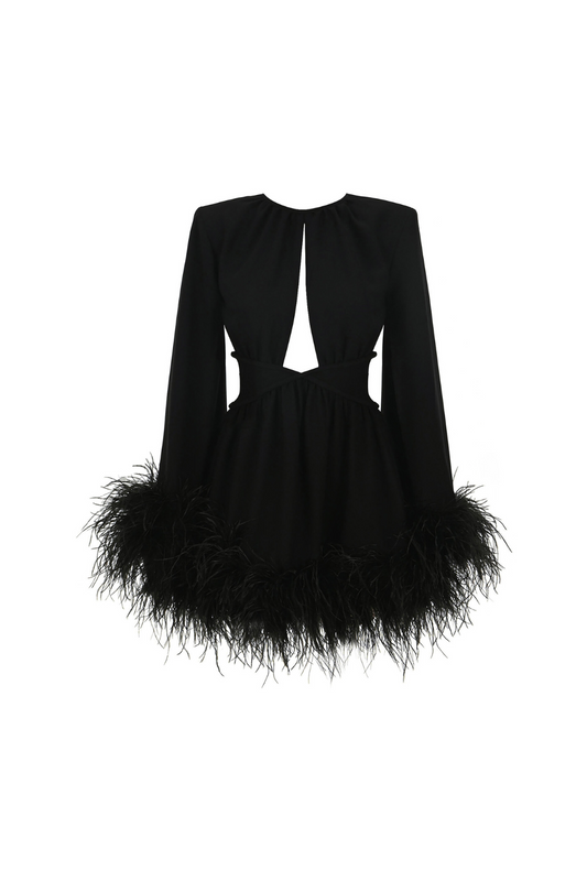 ORNELLA FEATHER TRIM DRESS