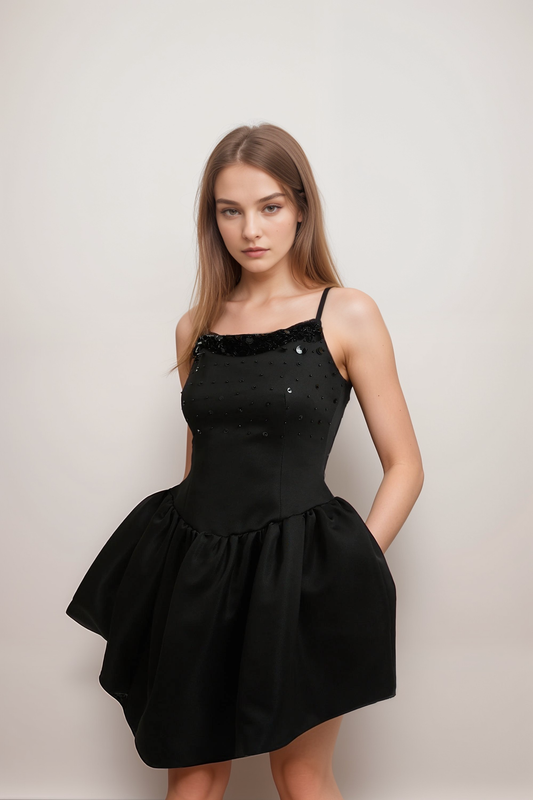 CHARLENE EMBELLISHED ASYMMETRIC DRESS