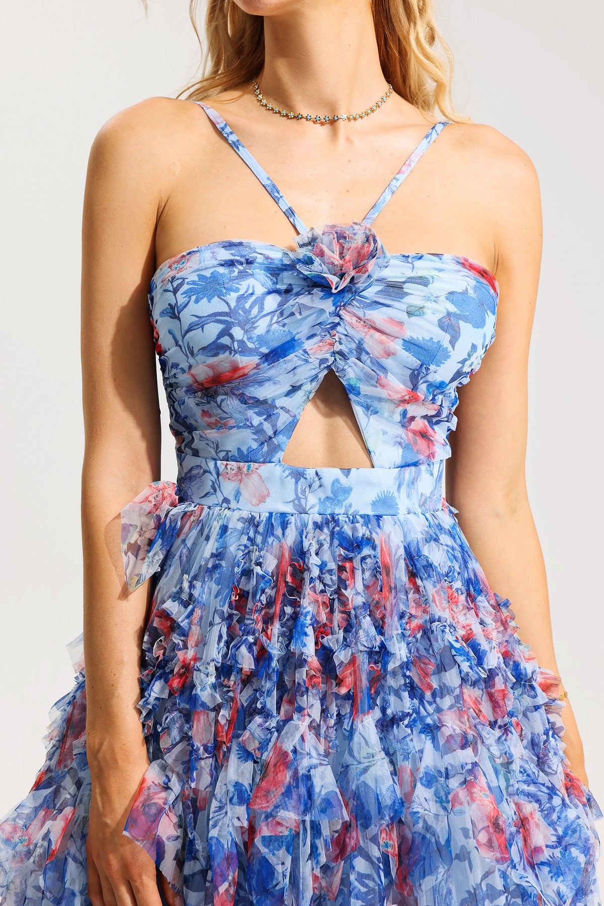 3D Floral Halter Neck Frill Maxi Dress - product view 7