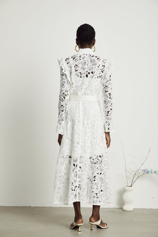 Noémie lace floral-embroidered midi dress in White