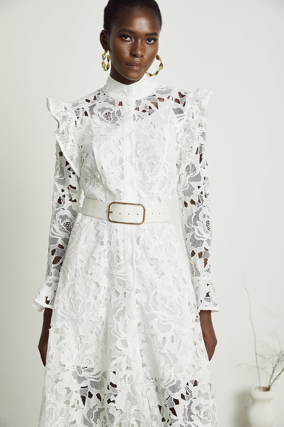 Noémie lace floral-embroidered midi dress in White