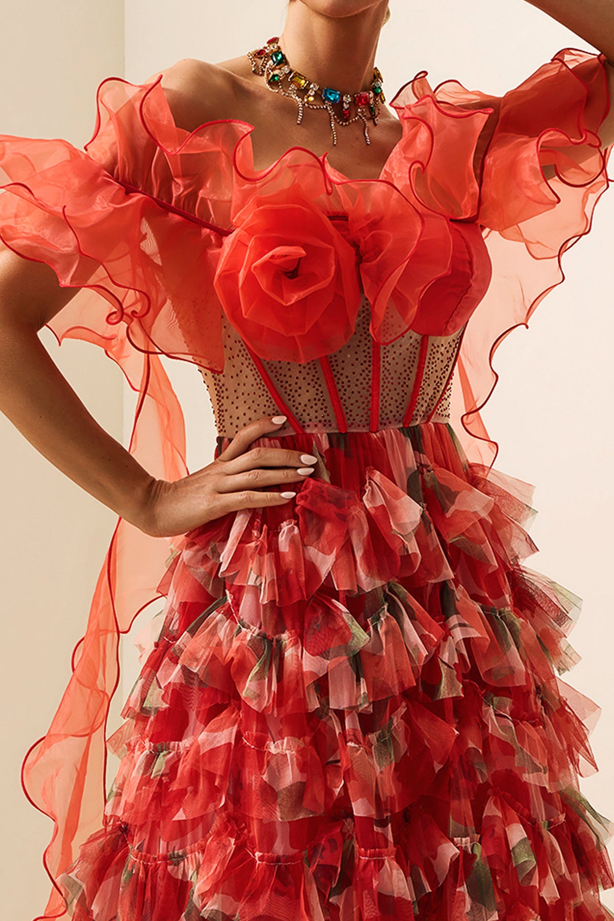 Ruffle Off-Shoulder Large Hemline Maxi Dress