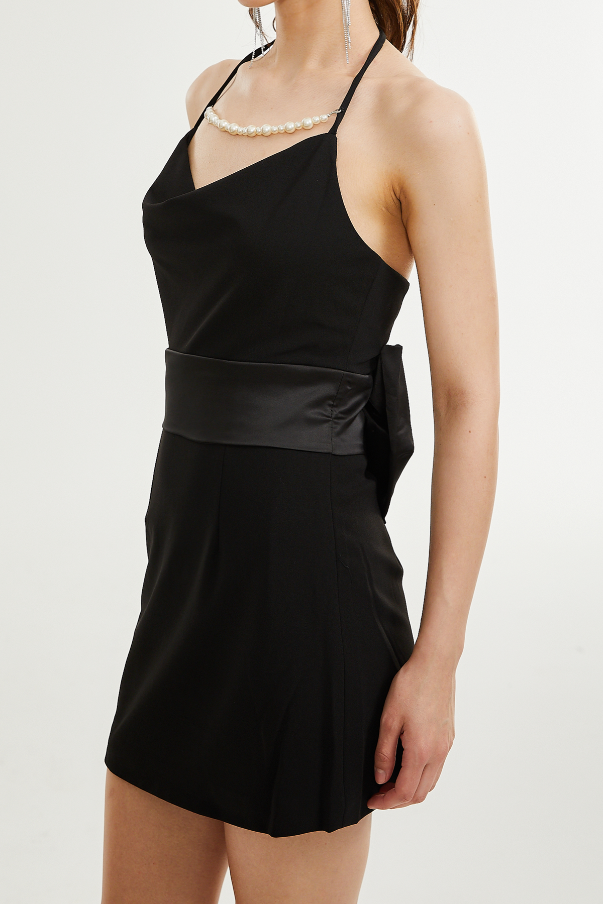 Filomena faux-pearl bow-detail mini dress