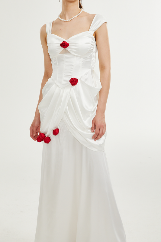 Adelita rose-detail pleated maxi dress