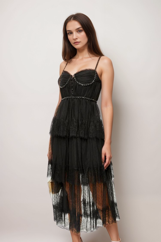 Solène layered crystal-embellished midi dress