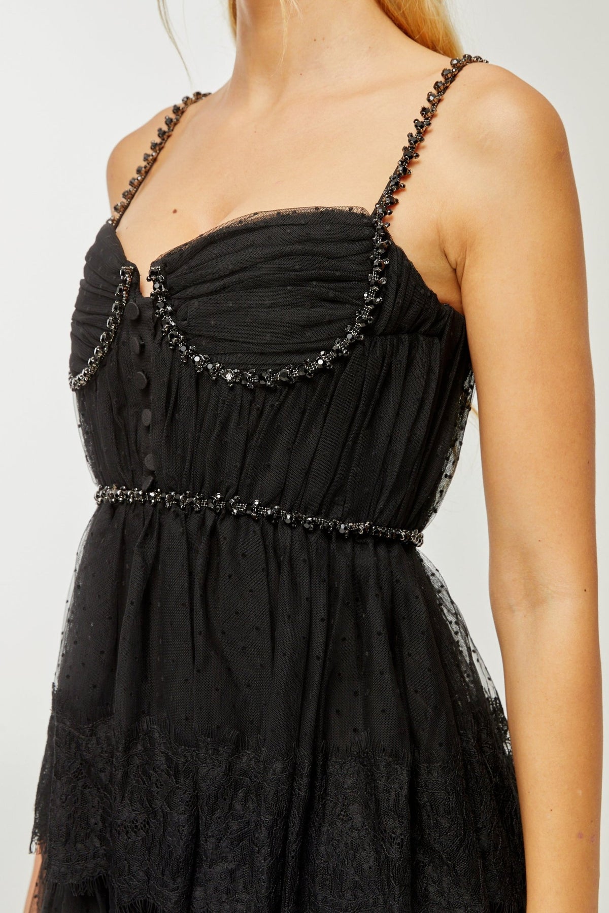Solène layered crystal-embellished midi dress