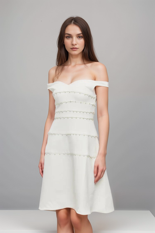 Priscille white faux-pearl mini dress