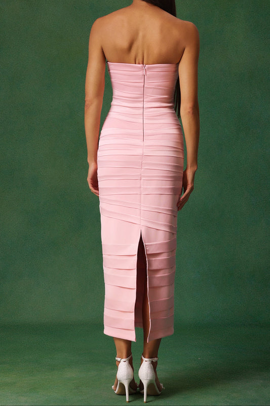 irma Sleeveless Bow Wrinkles Midi Dress in pink