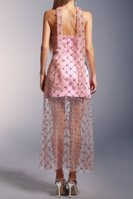 Strapless Sequins pearl mini dress in pink