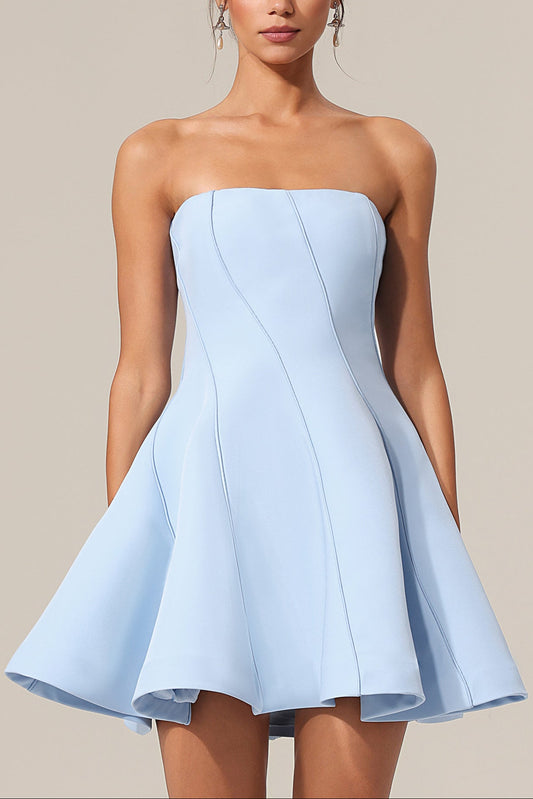 natividad off-shoulder Sleeveless Mini Dress in blue