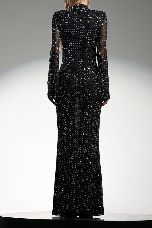Gilian Long Sleeves High Neck Diamond Maxi Dress