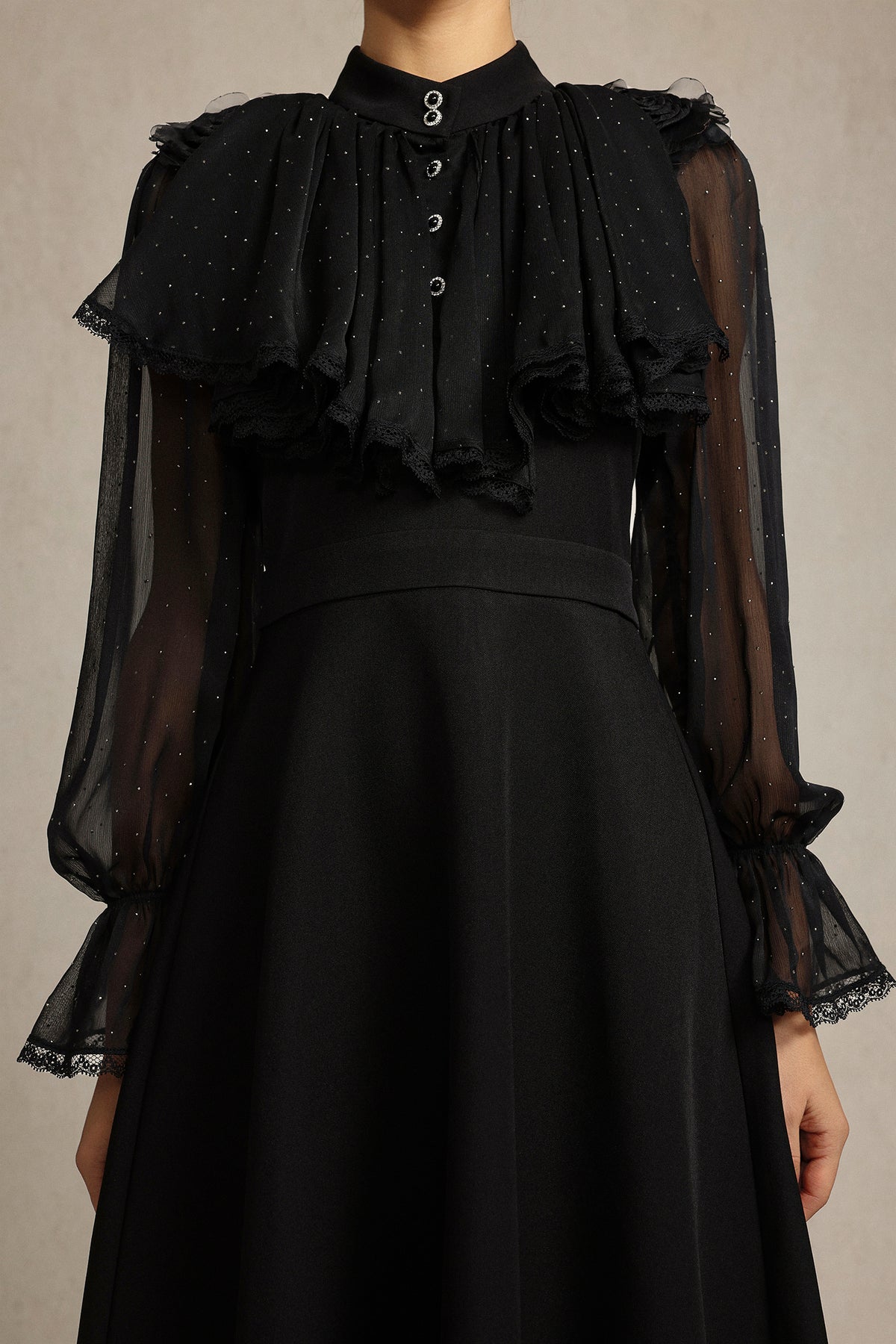 helen Long Sleeves Diamond Artificial Feather Black Top And Skirt Two-Piece Set