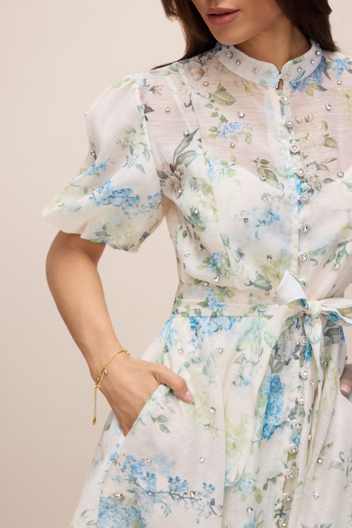 kimberley Floral Print Puff Sleeve white Mini Dress