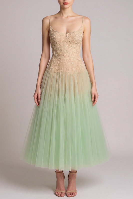 MINT OMBRE LACE MIDI DRESS