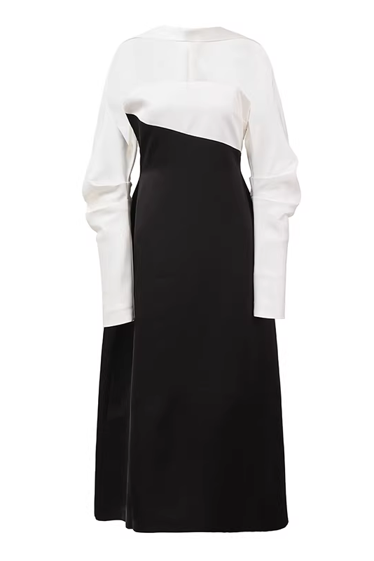 A-LINE LONG SLEEVED SILK TAFFETA MIDI DRESS