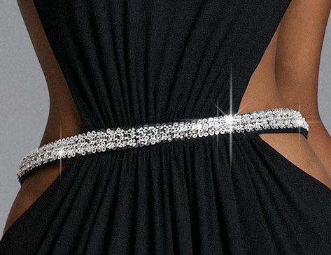 Black High Rhinestone Halter Double Crystal Band Side Waist Cutout Ruched Draped Mermaid Floor Length Formal Dress