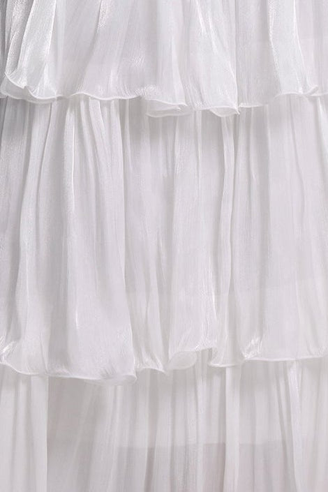 Rhinestone Bustier Tiered Pleated Tulle Maxi Dress