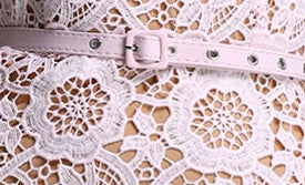 Light Pink Floral Lace Lapel Collar Short Sleeve Mermaid Midi Dress With Matching Belt