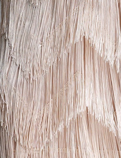 Champagne Multi-Layer Fringe Spaghetti Strap V-Neck Maxi Party Dress