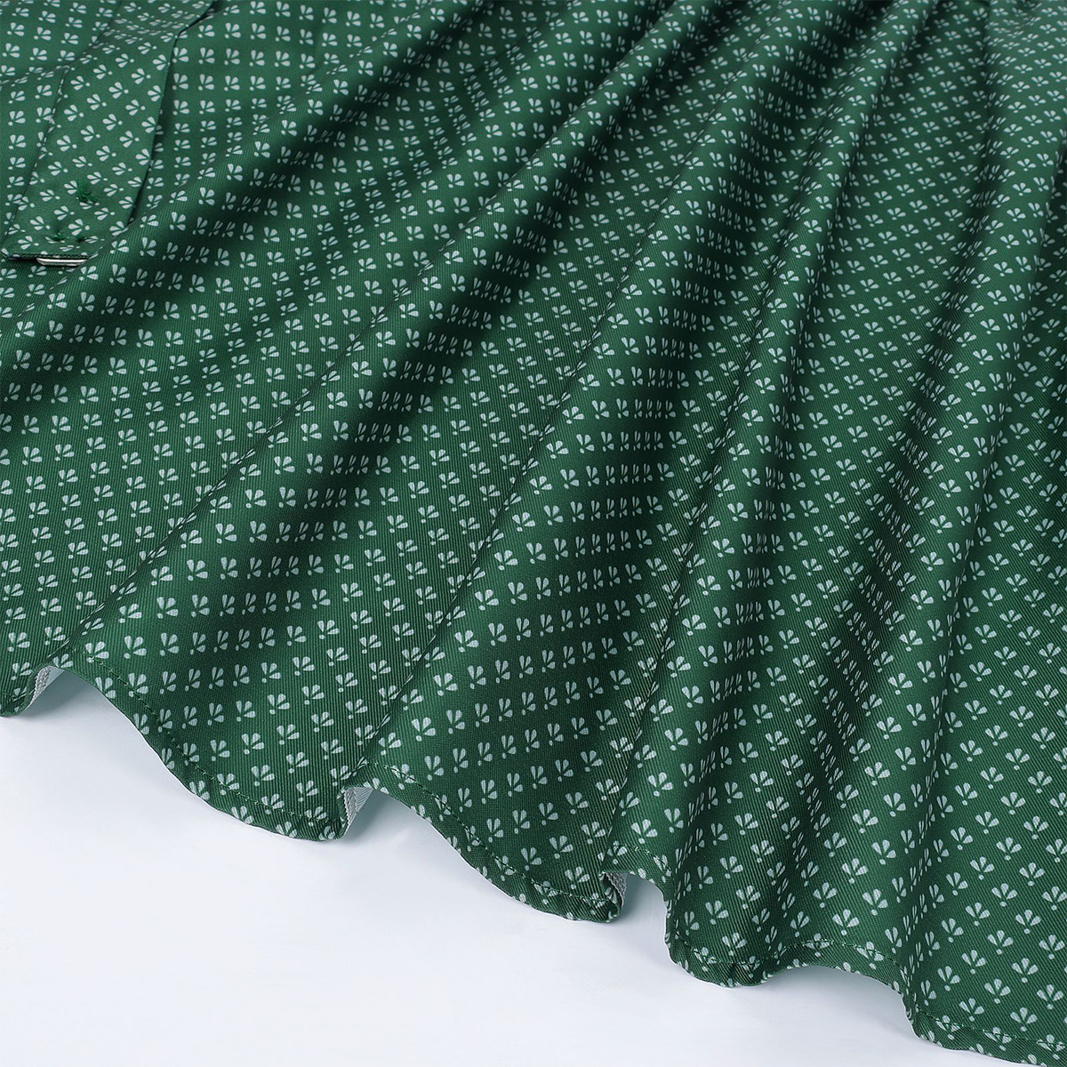 dark green satin-finish polyester or silk blend fit-and-flare dirndl set