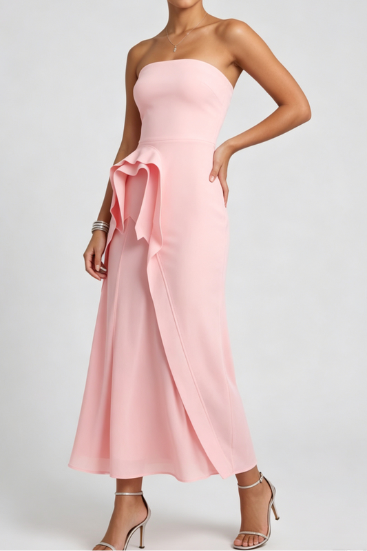Light Pink Smooth structured fabric bodice Fitted bodice with A-line flared skirt Dress
