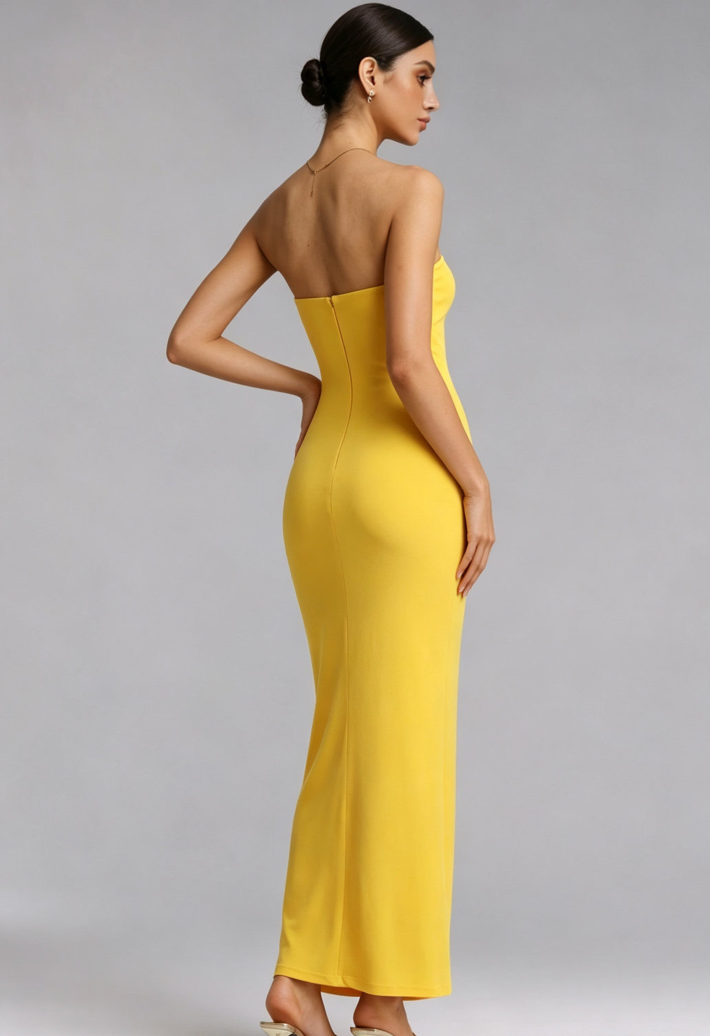 Yellow Strapless Maxi Dress with Side Cutout Detail Premium Fabric - product view 5