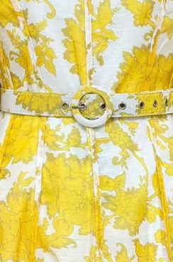 Yellow Floral Midi Dress with Belt