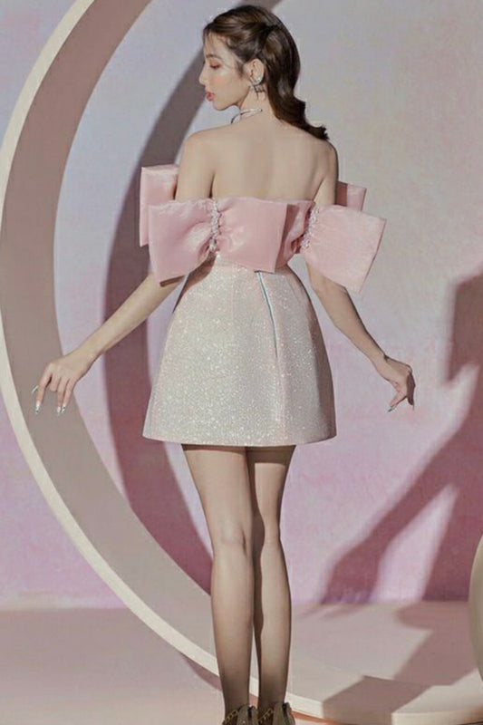 PINK BOWKNOT STRAPLESS MINI DRESS