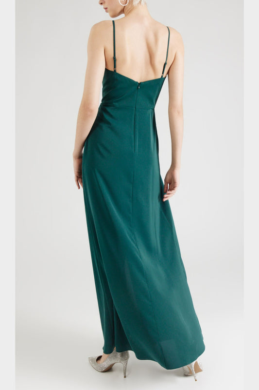 crystal embellished pleated maxi dress in green