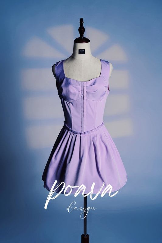PLEATED COTTON MINI DRESS