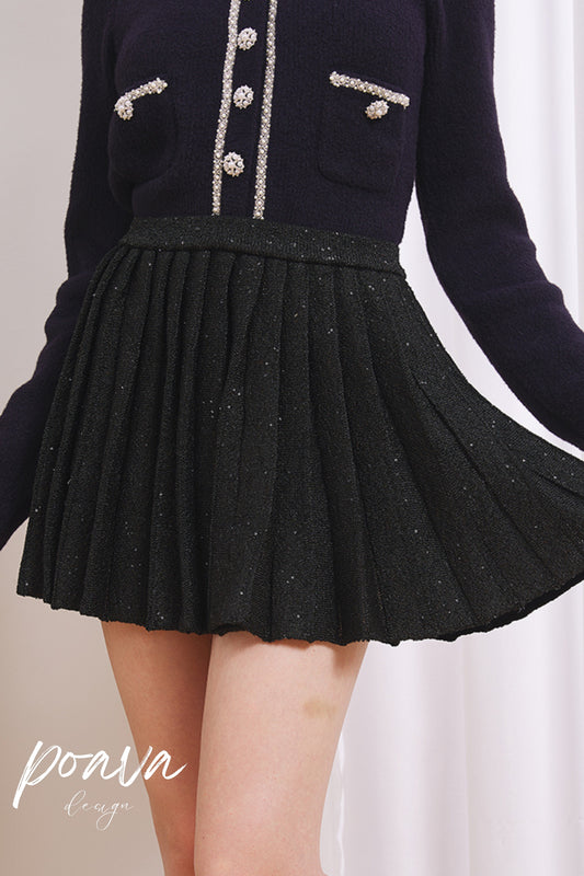 A line pleated mini dresses in black