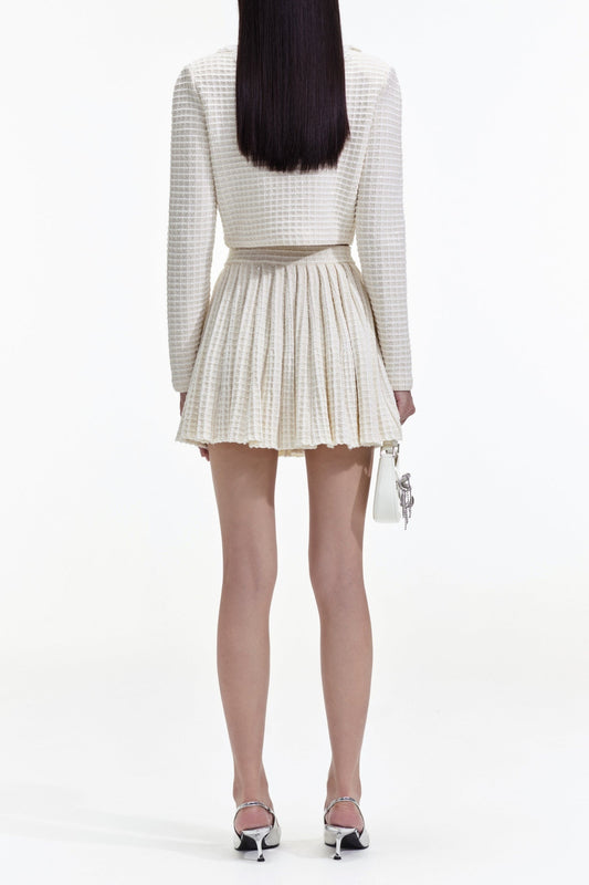 CREAM KNIT FLORAL TRIM CARDIGAN