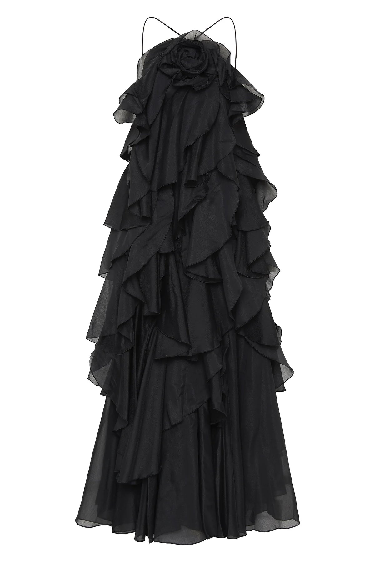 Off-Shoulder Ruffle Layered Maxi Dress In Black