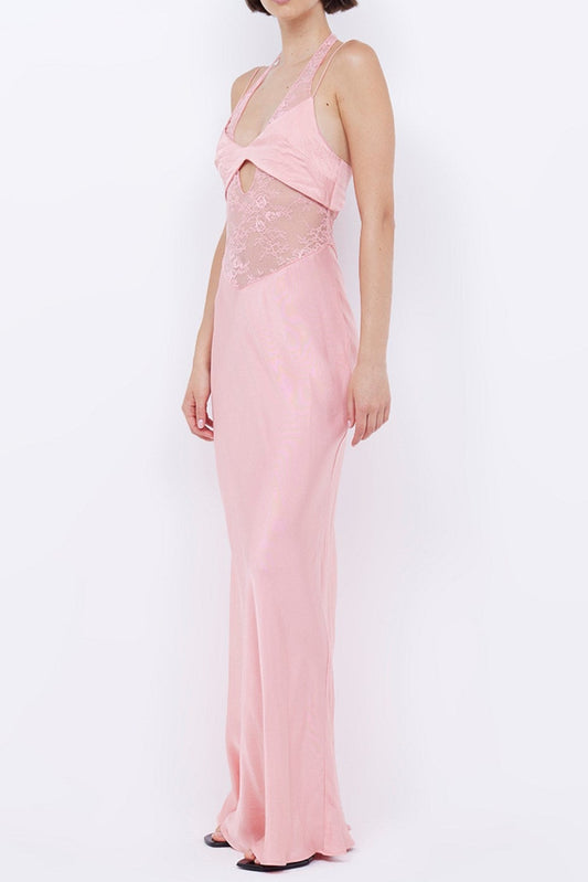 tiffany Pink mesh lace Halter Maxi dress