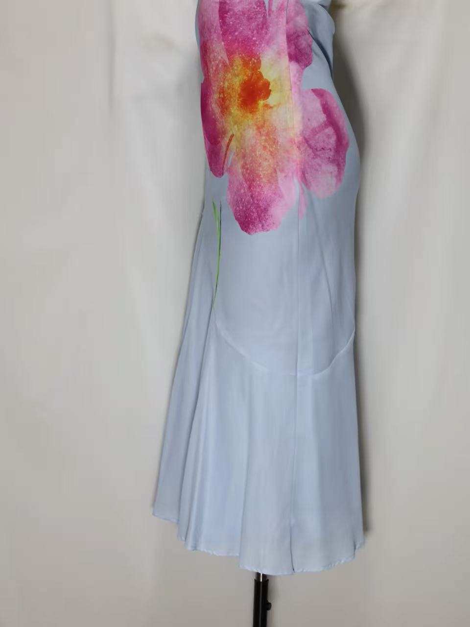 Light Blue Floral Print Strapless Midi Dress
