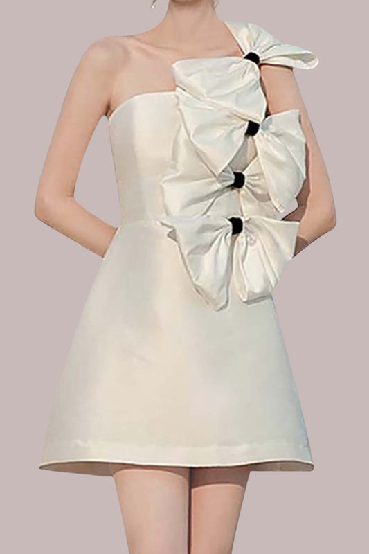 BOWS-EMBELLISHED SLEEVELESS MIDI DRESS IN WHITE