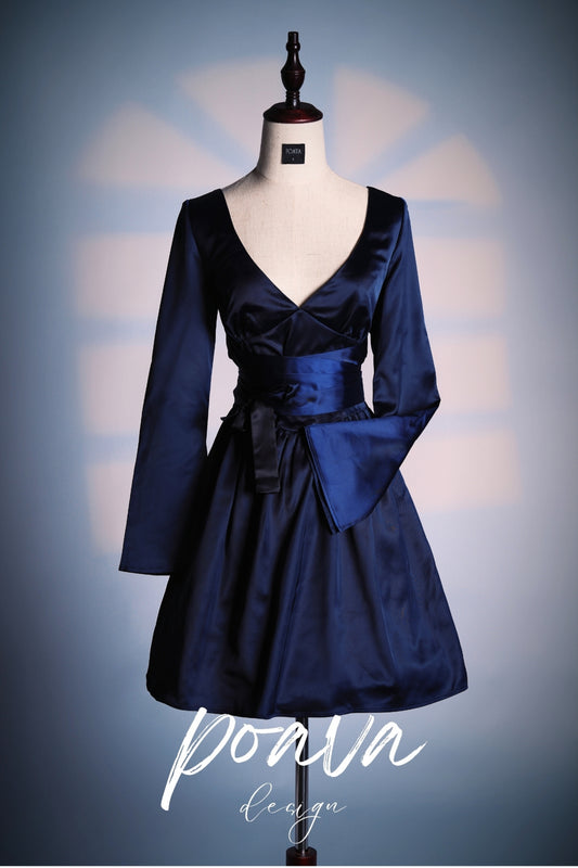 DEEP V NECK MINI DRESS IN NAVY