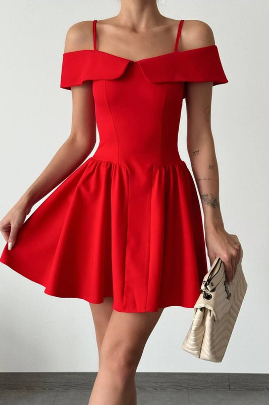 SCARLET OFF SHOULDER MINI DRESS