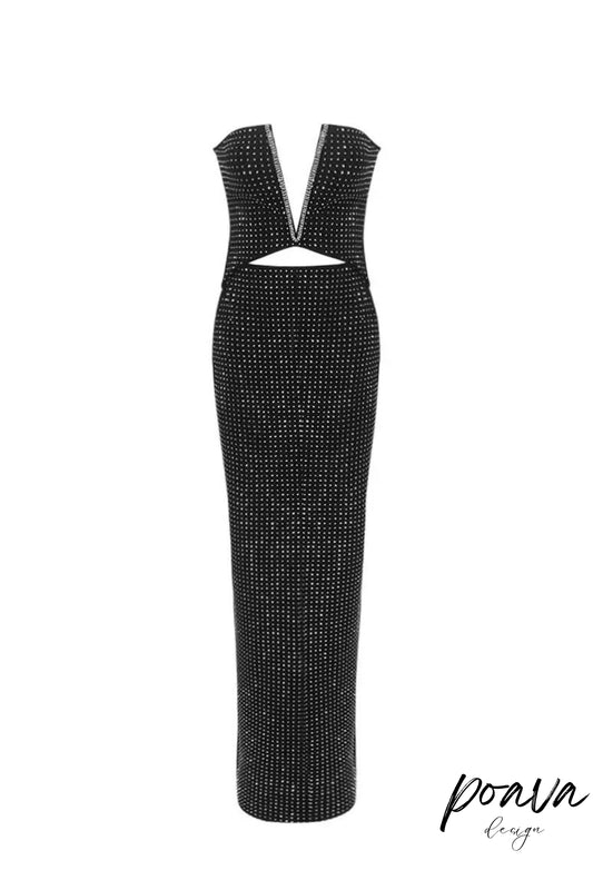 Rhinestone Maxi Dress In Black