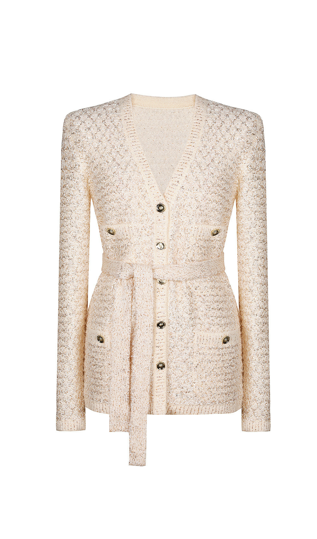 sequin knit v-neck cardigan in beige