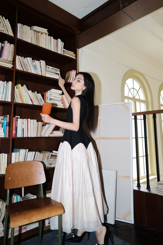 Tulle white and black maxi dresses