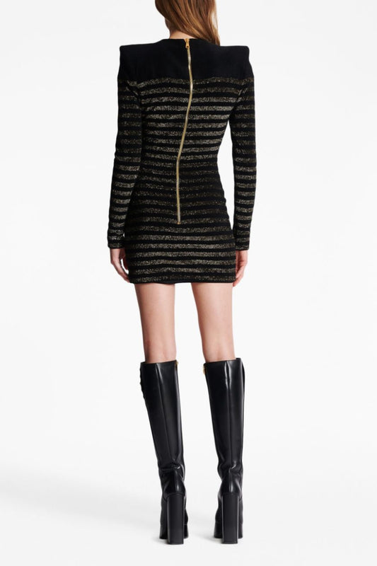 CARLIN JERSEY STRIPE LONG SLEEVE MINI DRESS IN BLACK